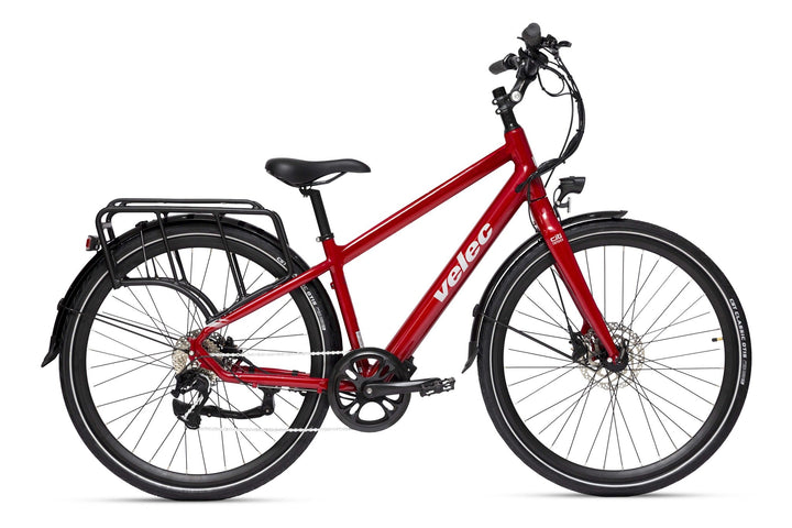 Velec Citi 350 Step Over 2023 red e-bike with 350W rear-wheel motor