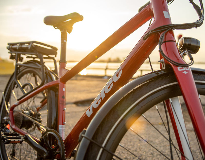 Velec Citi 500 Step Over 2023 red e-bike with 500W rear-wheel motor